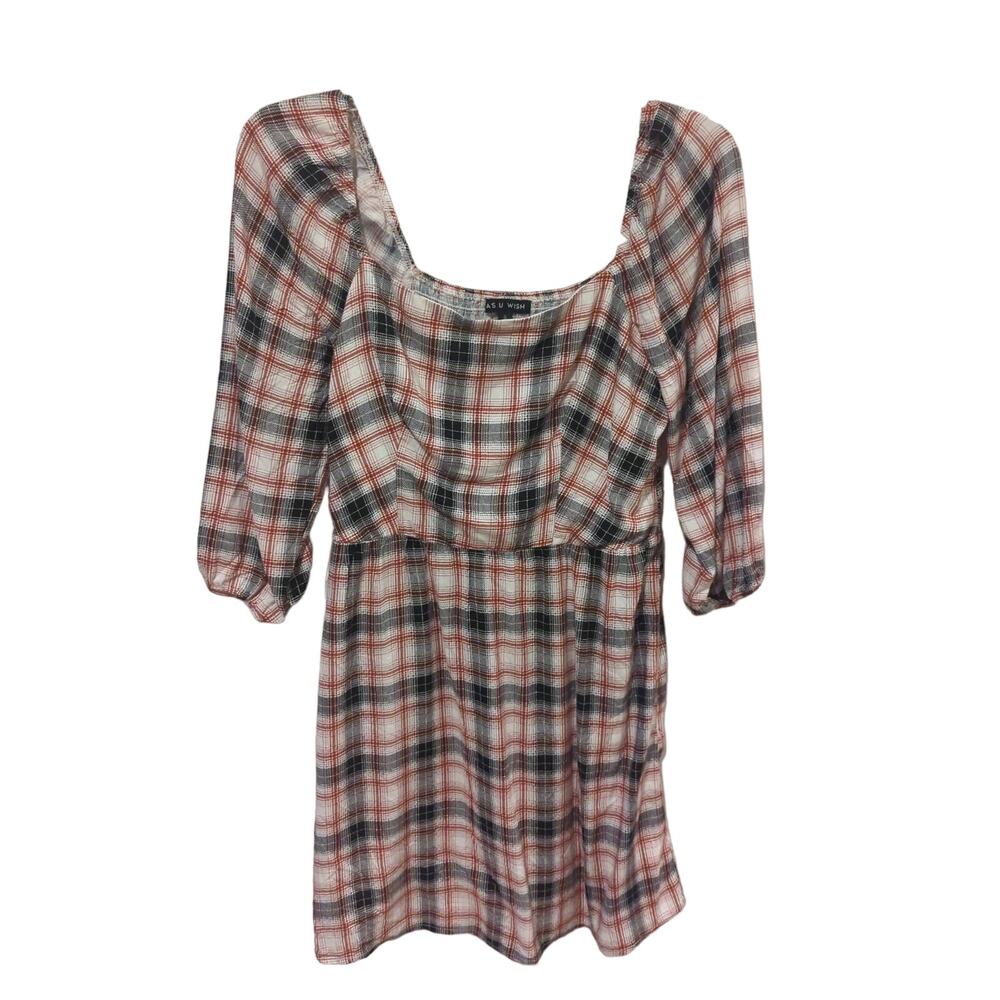 As U Wish Plaid Square Neck Dress, NWT, S